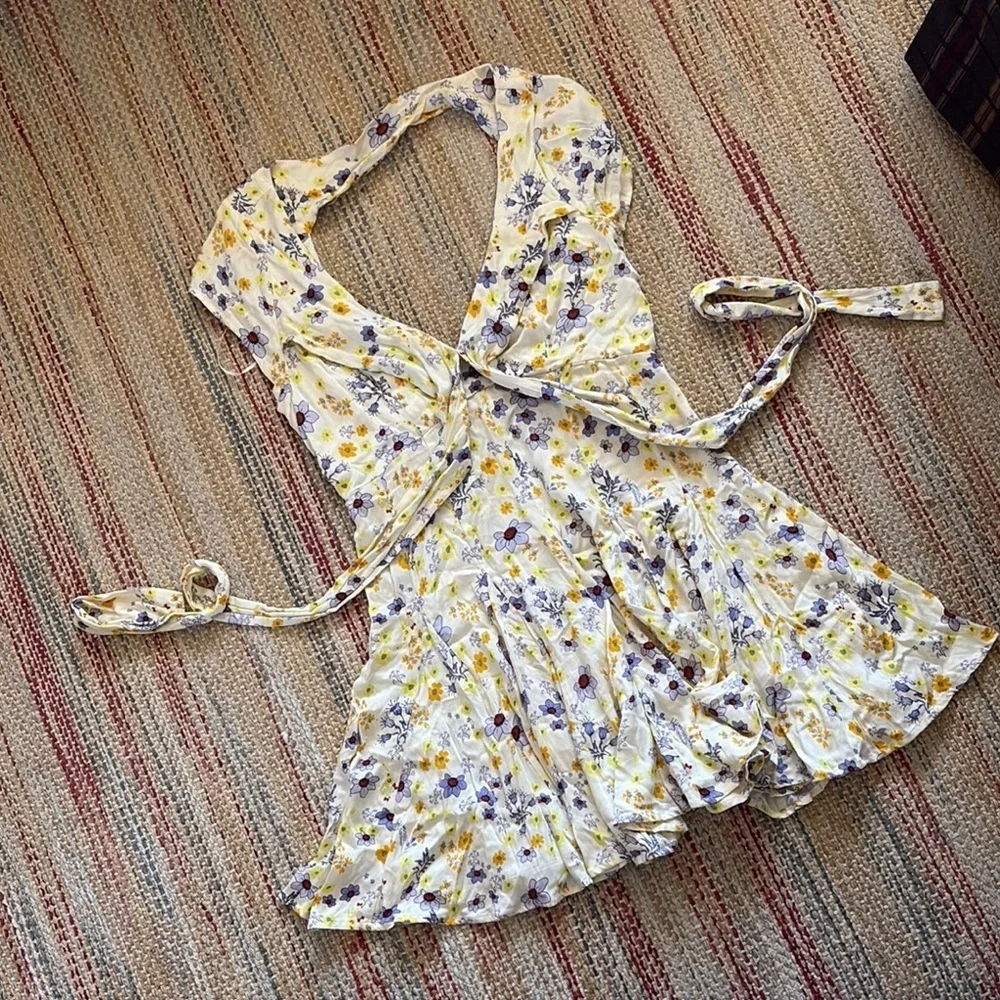 NWT FREE PEOPLE “It Takes Two” wrap mini dress in ivory combo